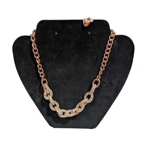 Betsey Johnson Rose Gold Pave Mesh Chain Necklace - Chunky Statement - Heart Tag